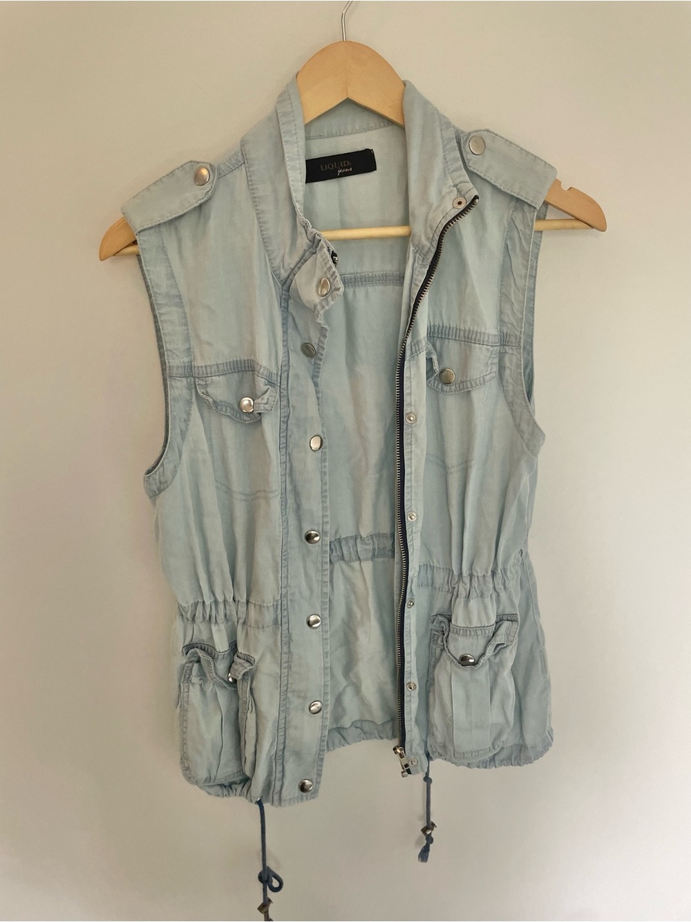 Light Blue Utility Vest with Drawstring Waist
